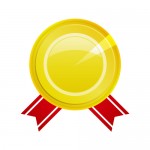 赤い帯が下にあるゴールドの受賞メダルイラスト