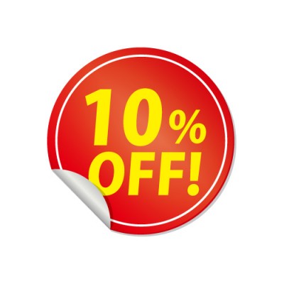 10%OFFの赤いステッカーシールイラスト