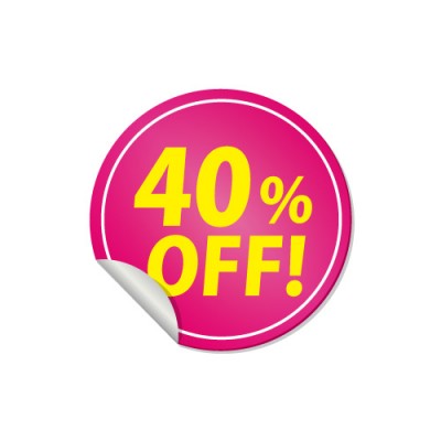 40％OFFと書かれたピンク色の割引ステッカー