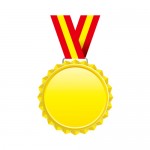 赤と黄色の帯がついたギザギザのゴールドメダル