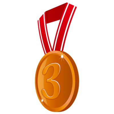 横の角度から見た3の数字が入った銅色のメダルイラスト