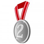 横から見た2の数字が入った銀色・準優勝メダルイラスト