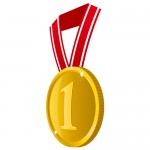 横から見た1の数字が入った金色・優勝メダルイラスト