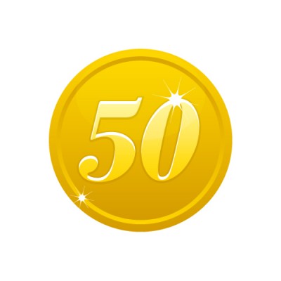 50の数字が入ったゴールドコインのイラスト