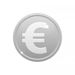 €（ユーロ）の文字の入ったシルバーのコインイラスト