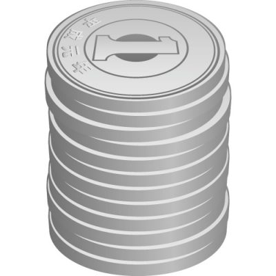高く積み重なる一円玉硬貨（横向き）のイラスト