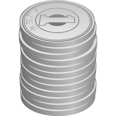 高く積み重なる一円玉硬貨(横向き)のイラスト