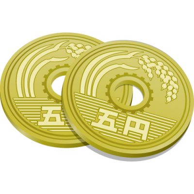 2枚重なる五円玉硬貨のイラスト 無料 商用可能 メダル バッジ コイン シールイラレ素材ダウンロードサイト