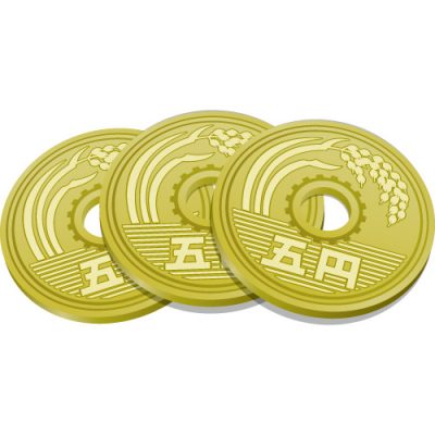 3枚重なる五円玉硬貨のイラスト