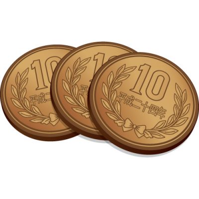 3枚重なった十円玉硬貨のイラスト 無料 商用可能 メダル バッジ コイン シールイラレ素材ダウンロードサイト