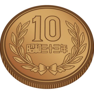 縁に溝のある十円玉硬貨（ギザ十）のイラスト